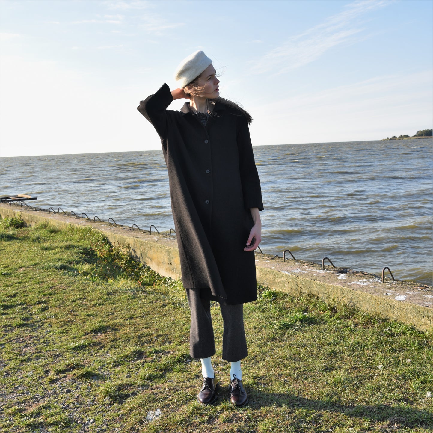 Black Collar Button Coat